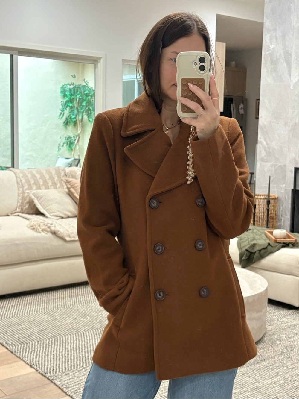 Old Navy Camel Brown Wool Blend Double Breasted Peacoat Size S